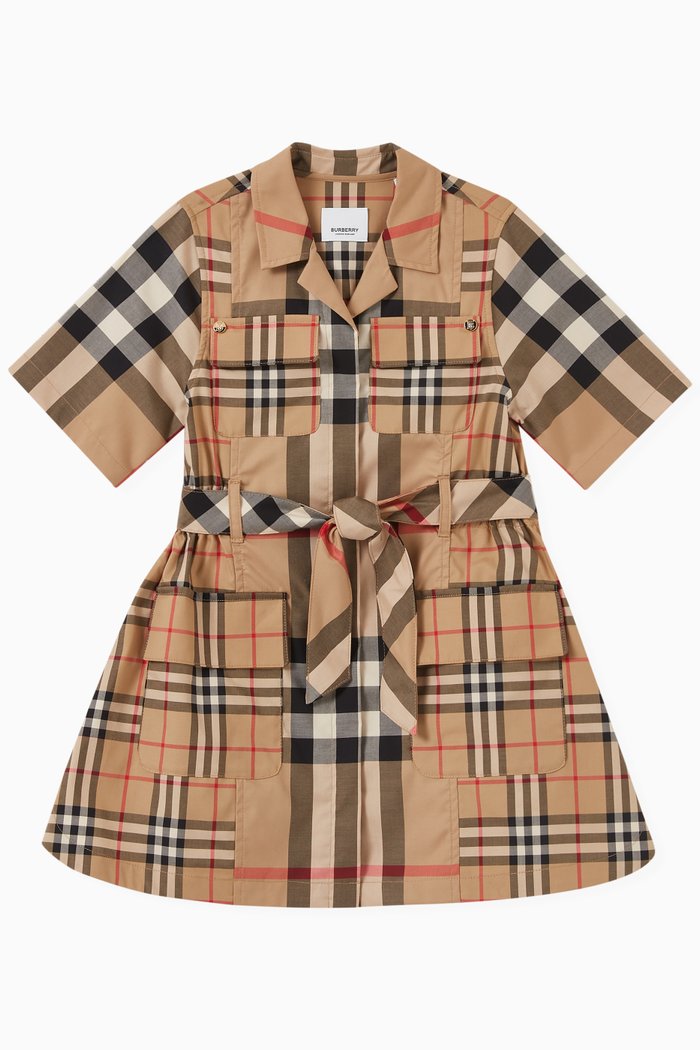 

Logo Checked Dress in Cotton, Neutral
