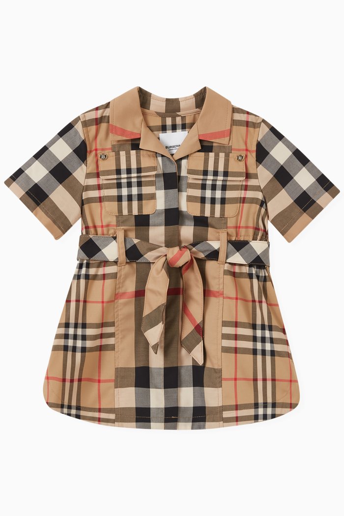 

Coltide Mixed Check Print Dress in Cotton, Neutral