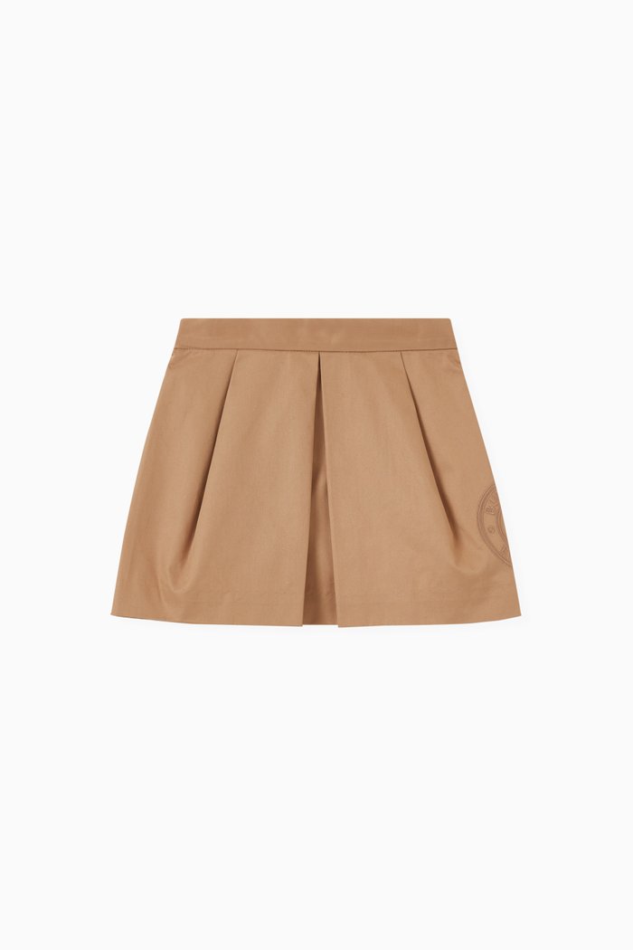 Monogram Pleated Mini Skirt in Cotton Twill, Neutral
