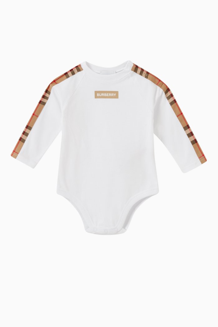 

Logo Print Vintage Check Cotton Bodysuit, White