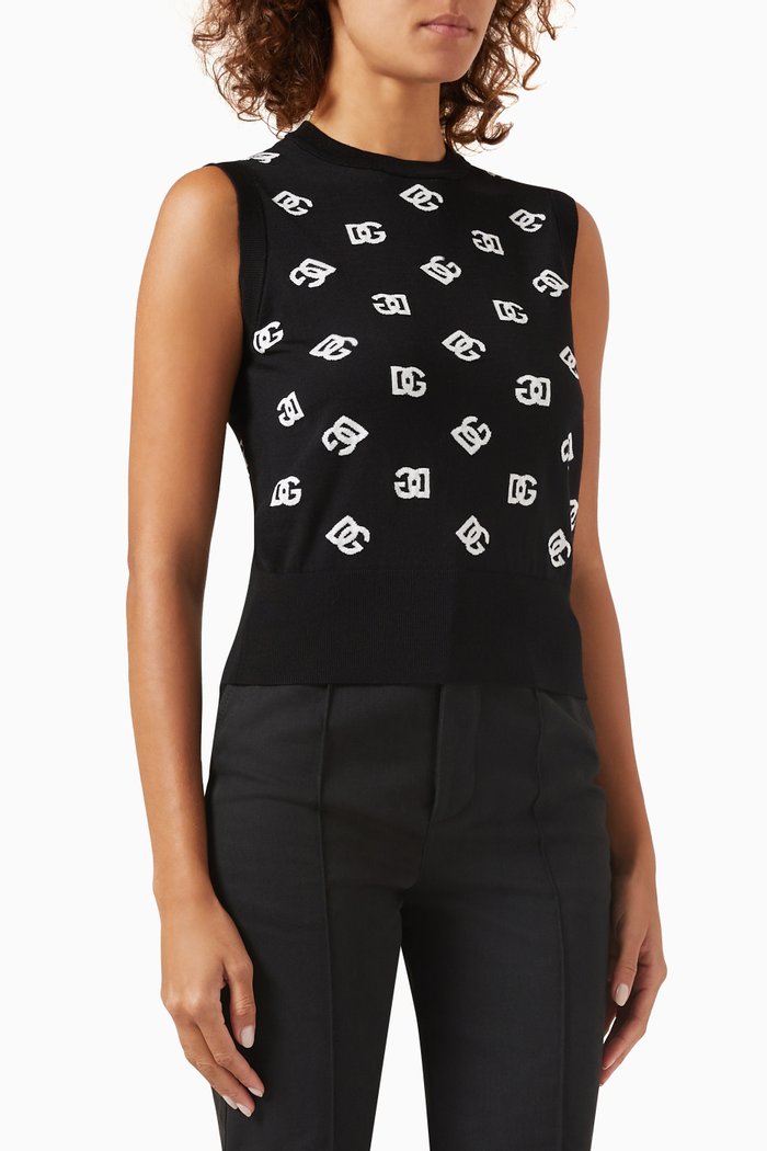 

All-over DG Logo Vest in Silk and Wool, Black