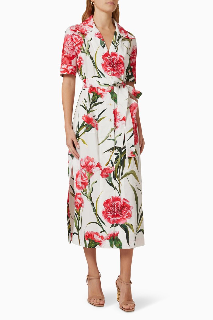 

Shirt Dress in Carnation-print Cotton, Multicolour