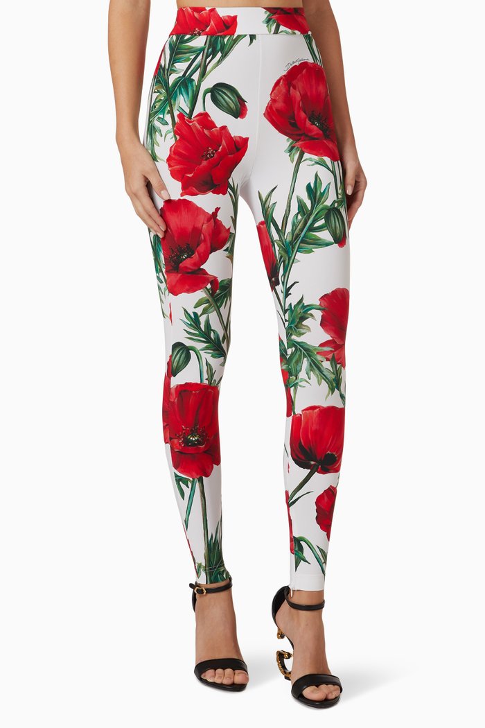 

Carnation-print Leggings in Silk-charmeuse, Multicolour