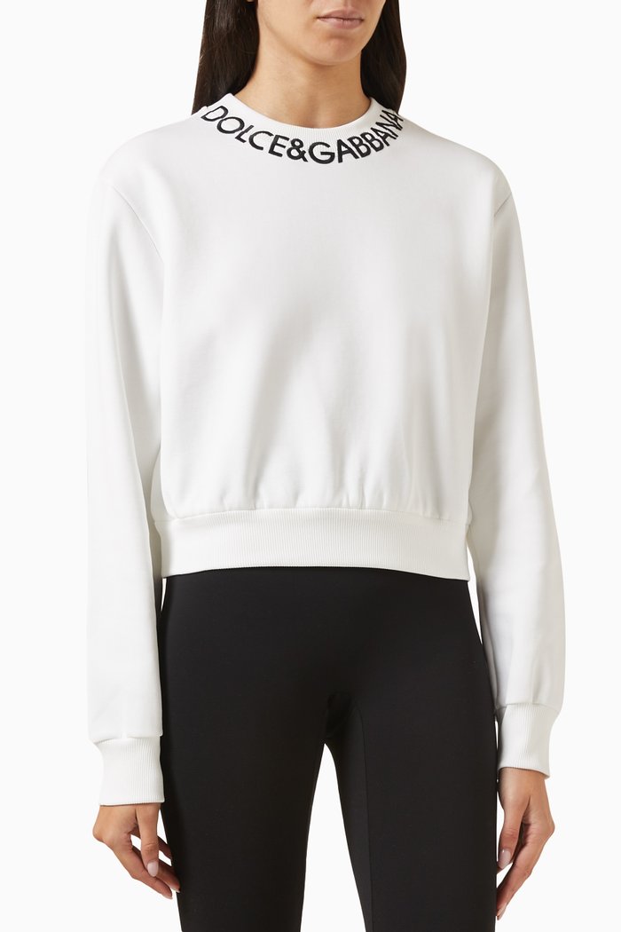 

Embroidered Logo Cropped Sweatshirt in Cotton, White
