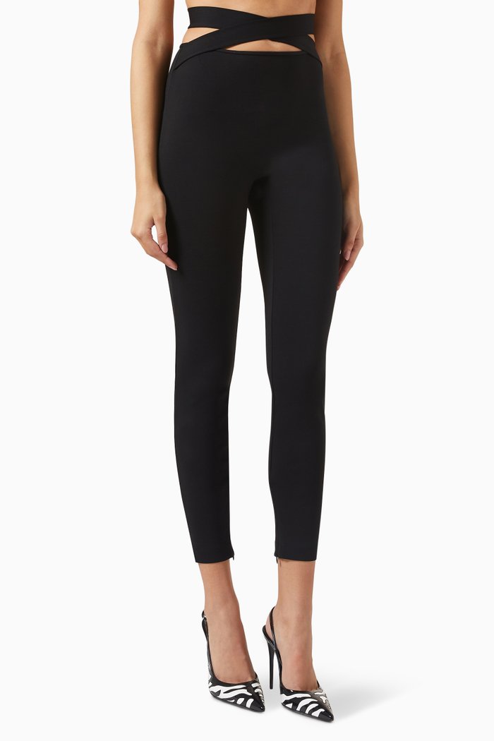 Crossed Strap Crop Pants in Viscose-blend, Black