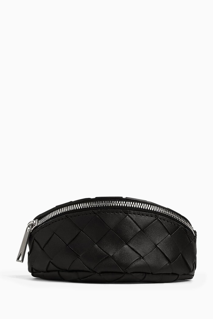 

Wrist Pouch in Intrecciato Leather, Black