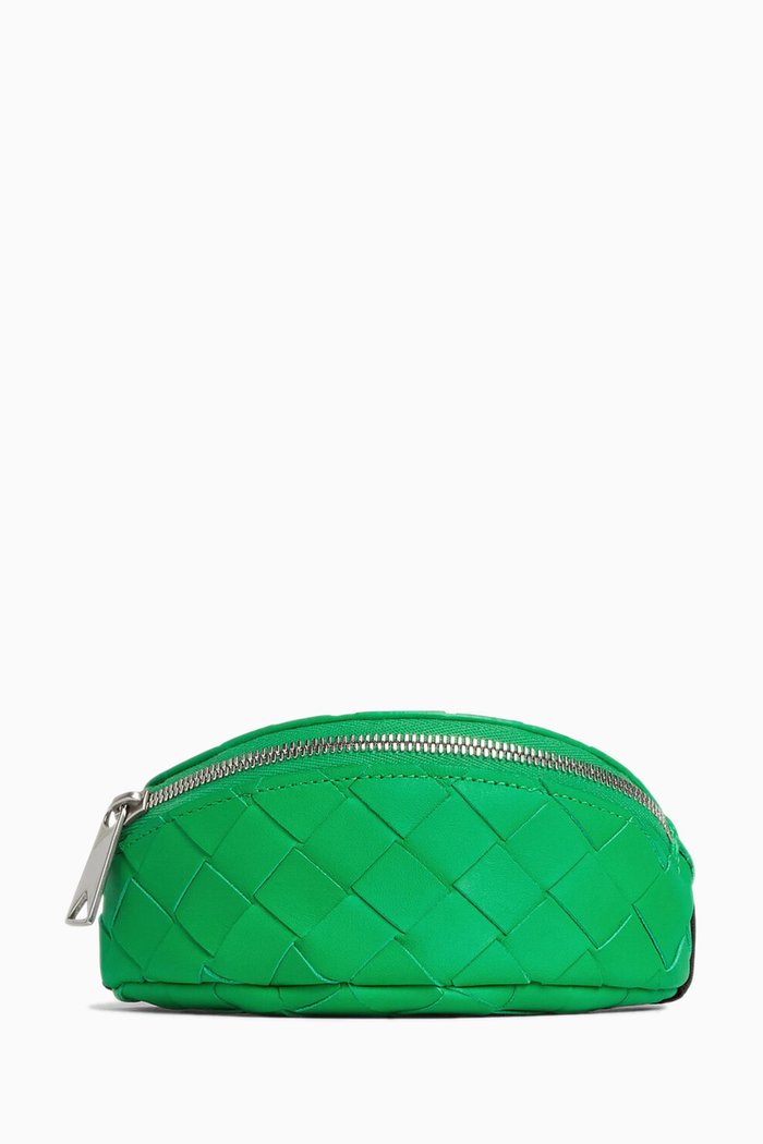 

Wrist Pouch in Intrecciato Leather, Green