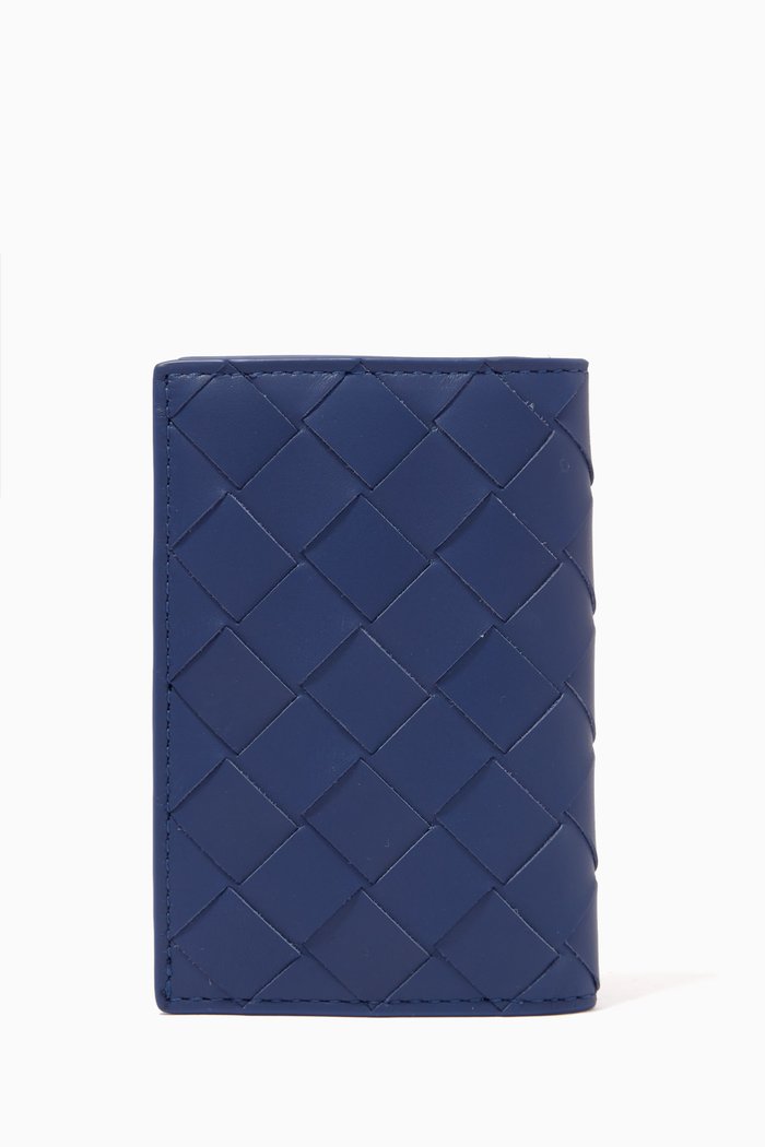 

Bi-fold Card Case in Intrecciato Calfskin, Blue