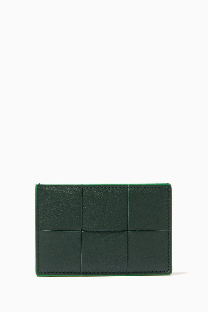 

Credit Card Case in Intreccio Grained Leather, Green
