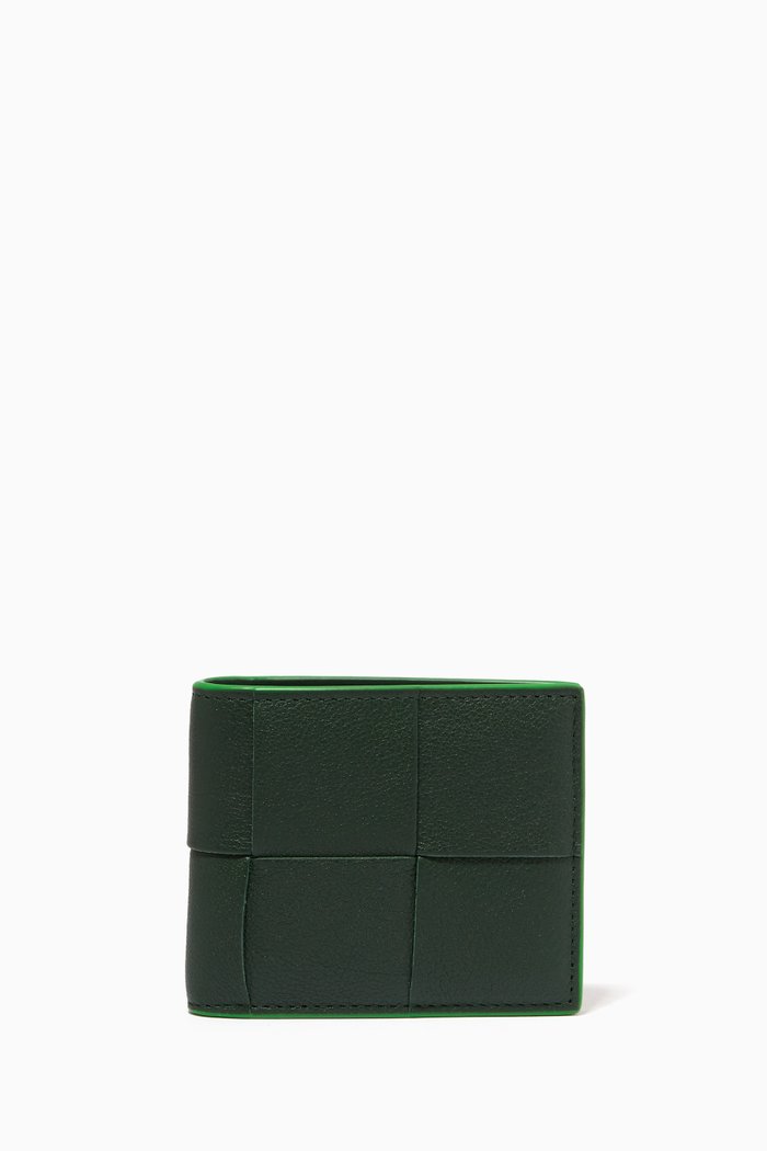 

Bi-fold Wallet in Intreccio Grained Leather, Green
