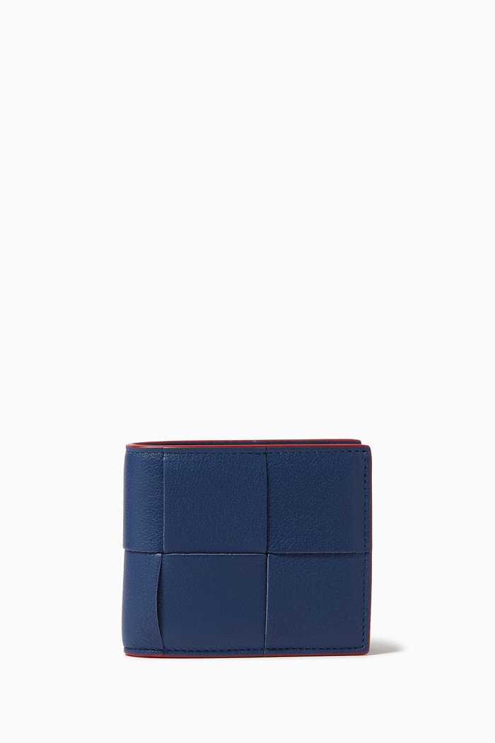 

Bi-fold Wallet in Intreccio Grained Leather, Blue