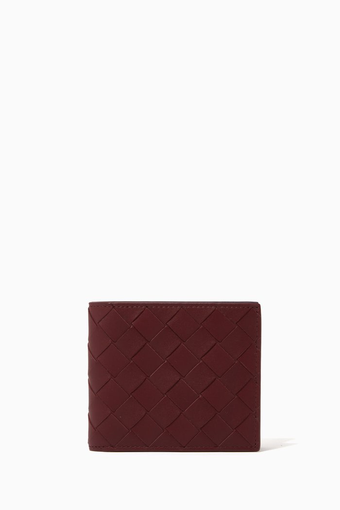 

Bi-fold Wallet in Intrecciato Leather, Burgundy