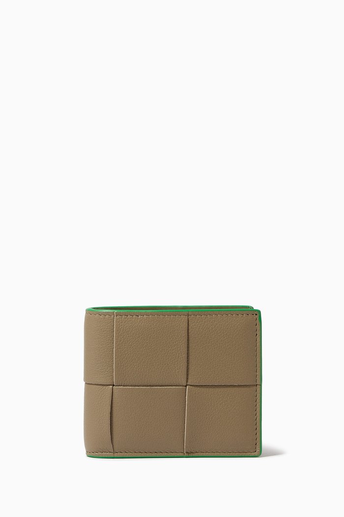 

Bi-fold Wallet in Intreccio Grained Leather, Grey