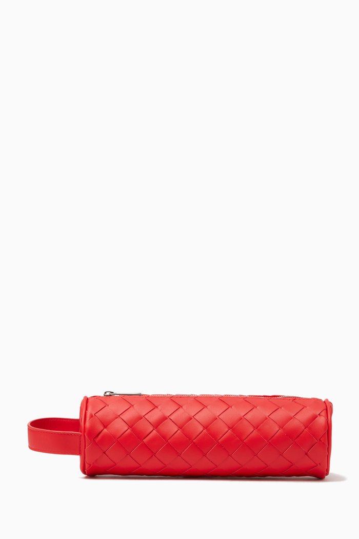 Pencil Case in Intrecciato Leather, Red
