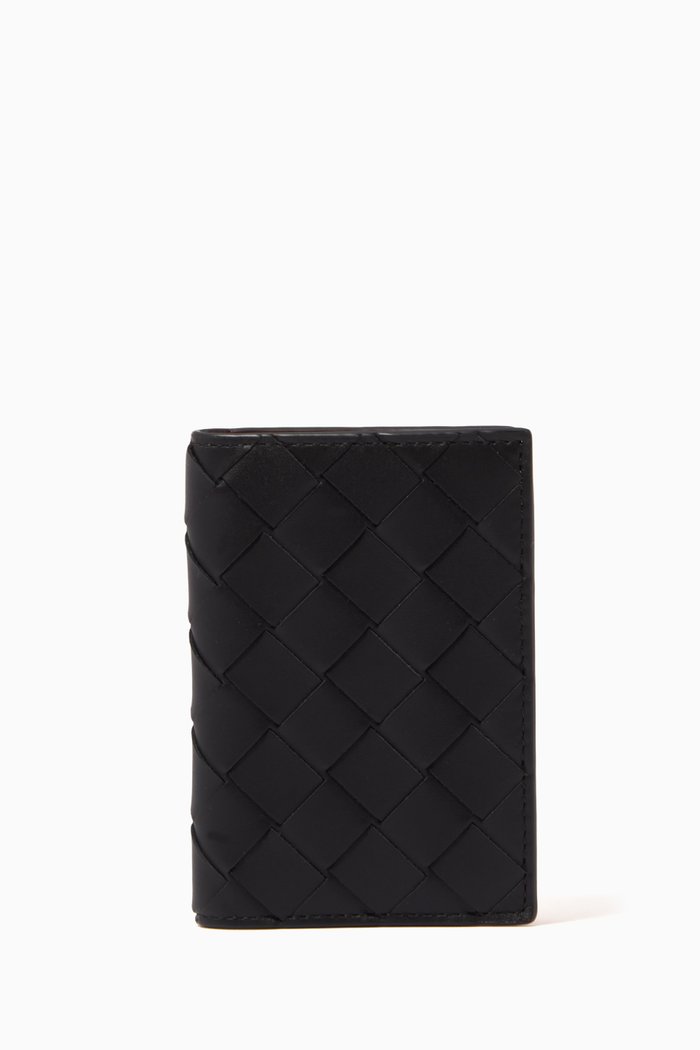 

Bi-fold Card Case in Intrecciato Calfskin, Black