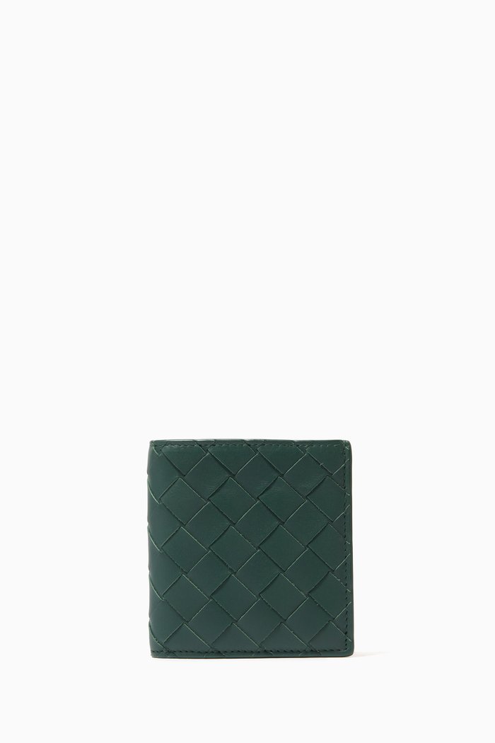 

Bi-fold Wallet in Intrecciato Leather, Green