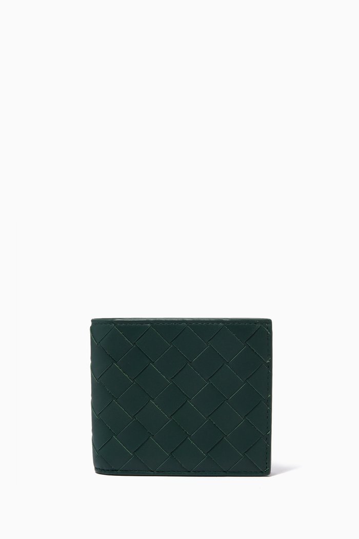 

Flap Card Case in Intrecciato Leather, Green