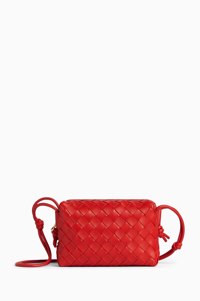 

Mini Loop Camera Crossbody Bag in Intrecciato Leather, Red