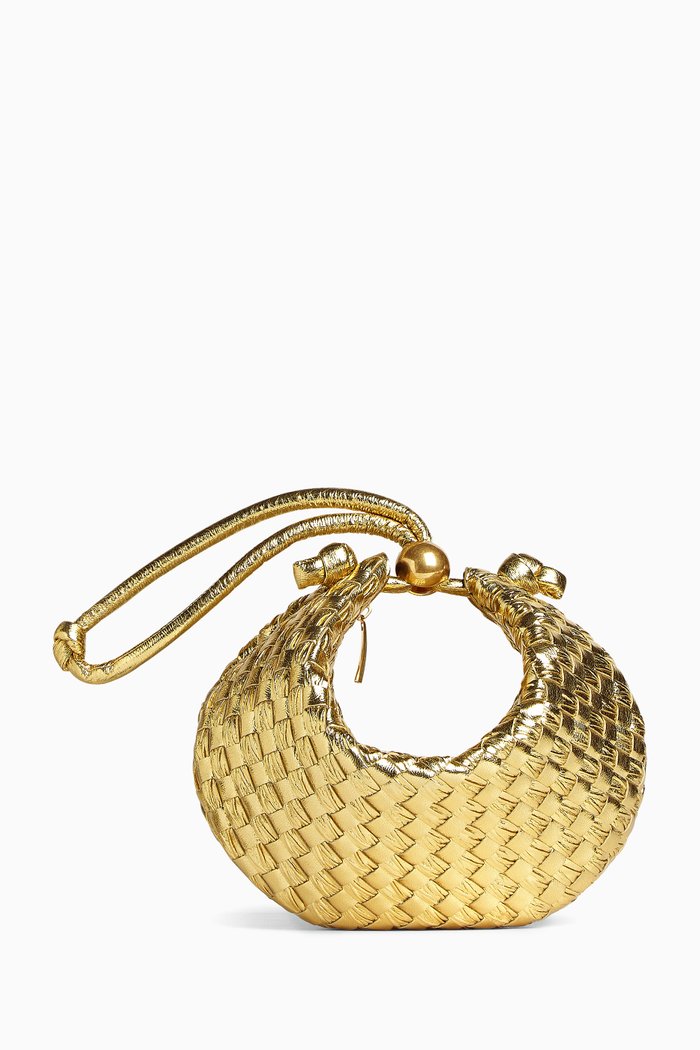 

Medium Turn Pouch in Intrecciato Laminated Leather, Gold