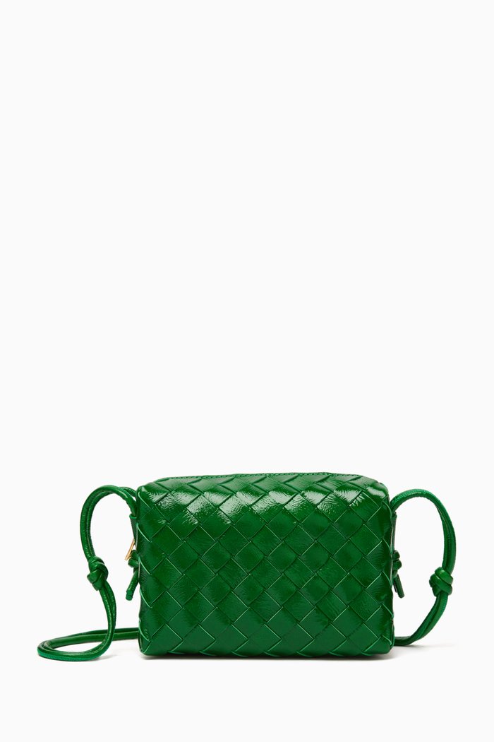 

Mini Loop Crossbody Bag in Intrecciato Glazed Leather, Green