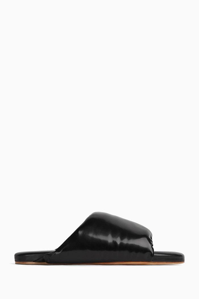 

Cushion Slides in Puffy Leather, Black
