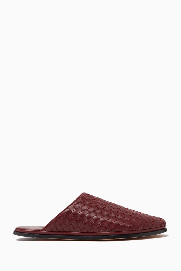 

Open Back Slippers in Intrecciato Leather, Burgundy