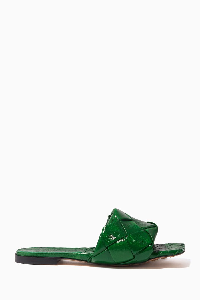 

Lido Flat Sandals in Intrecciato Nappa, Green
