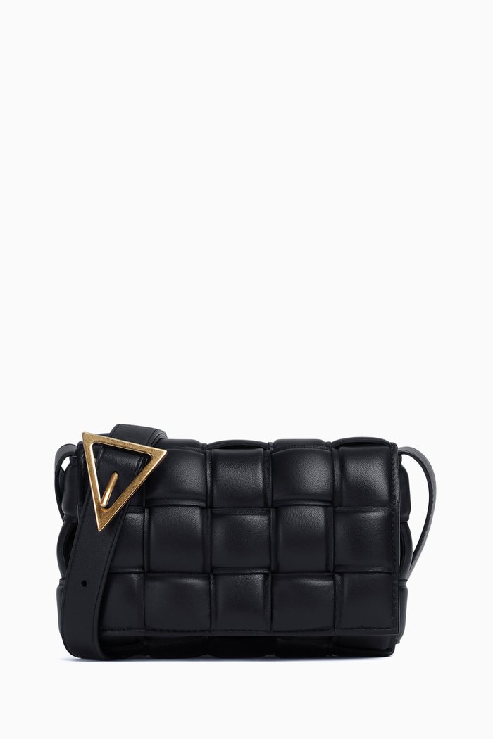 Small Padded Cassette Bag in Intreccio Leather, Blue