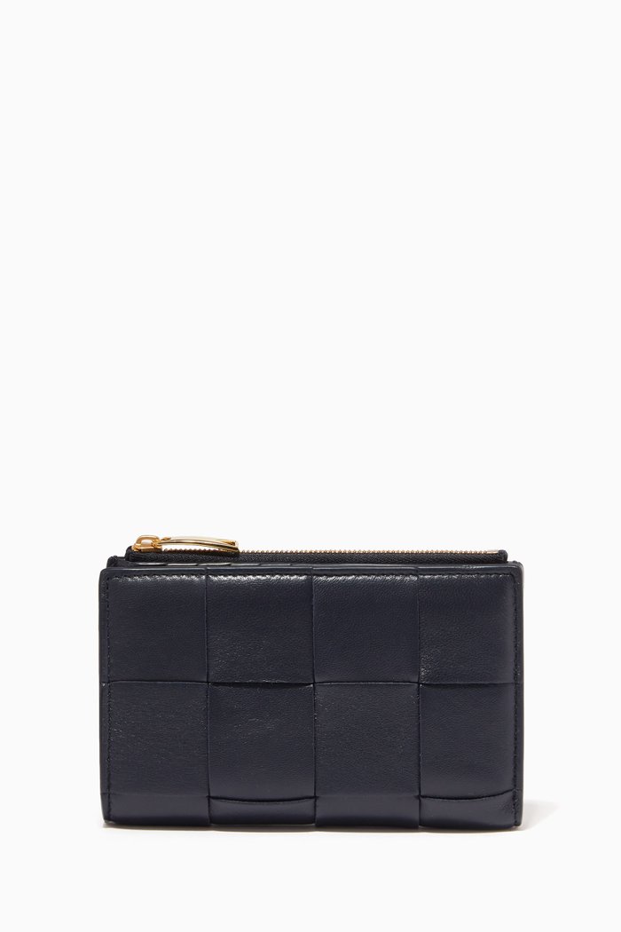 Bi-fold Wallet in Intrecciato Nappa, Blue