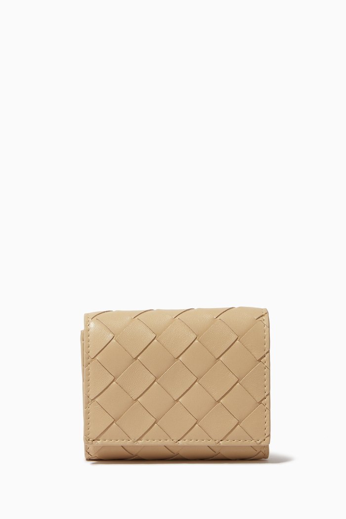 

Tri-fold Zip Wallet in Intrecciato Nappa, Neutral