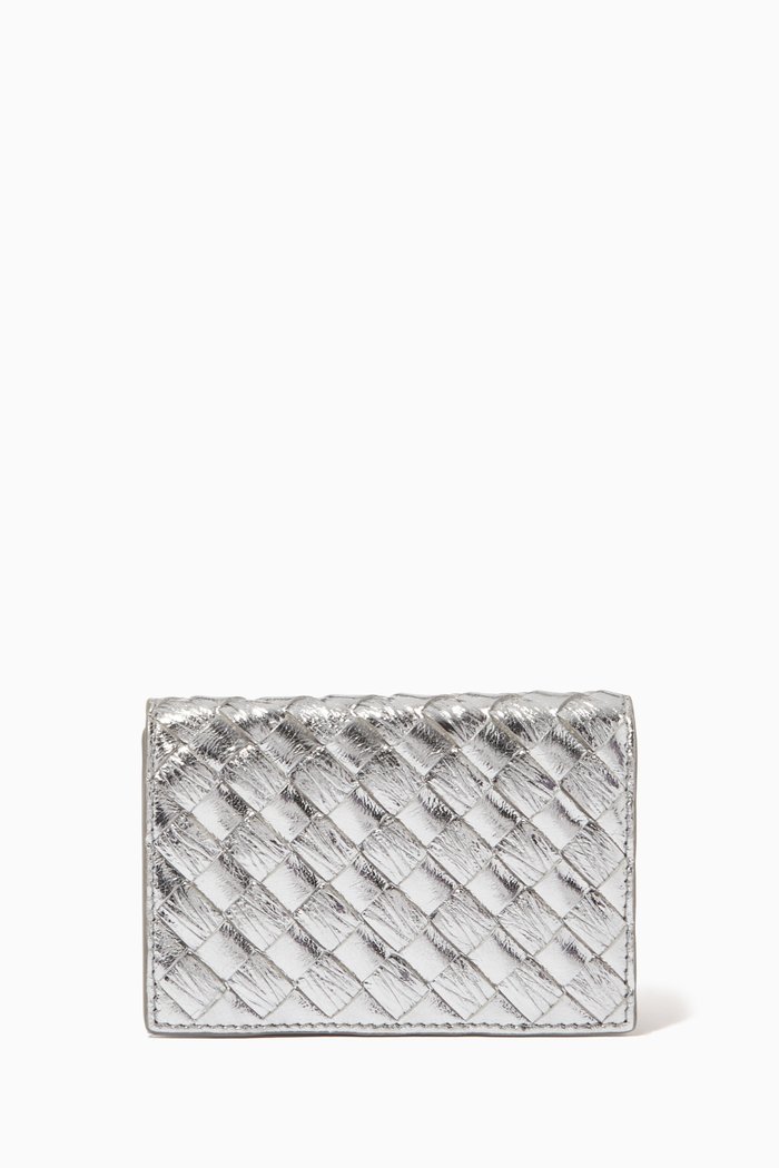 

Card Case in Intrecciato Metallic Nappa, Silver