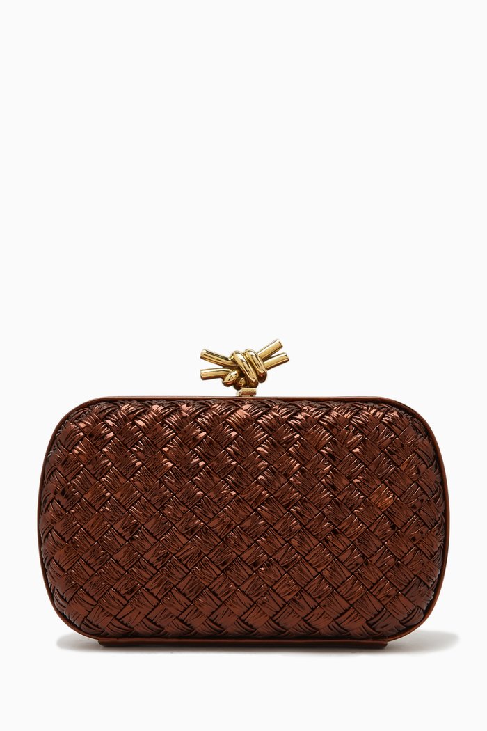 

Knot Minaudiere in Pressed Intreccio Laminated Leather, Burgundy