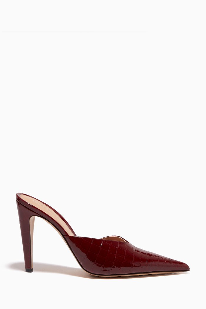 

Punta 90 Mules in Croc-embossed Glossy Calfskin, Burgundy