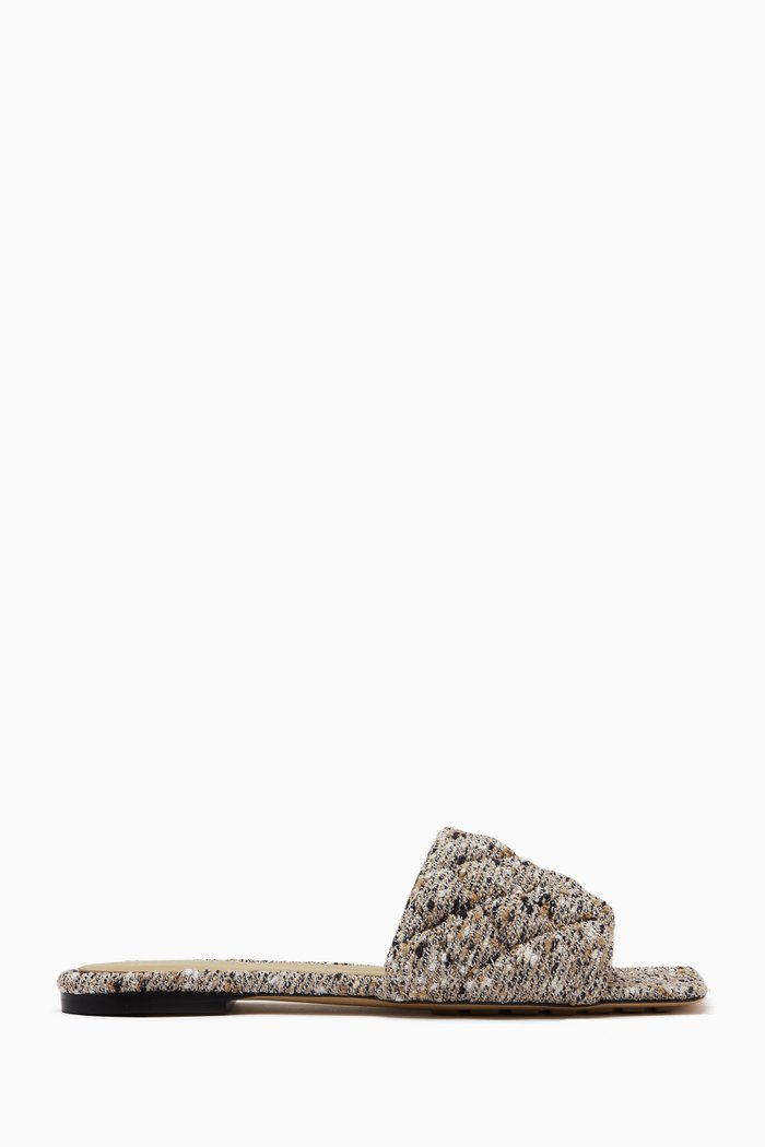 

Quilted Square-toe Flat Sandals in Terrazzo Cotton Boucle, Brown
