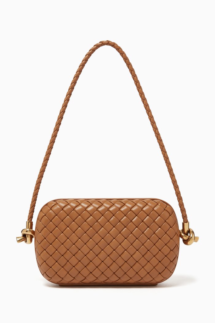 

Knot Minaudiere Bag in Padded Intreccio Laminated Leather, Brown