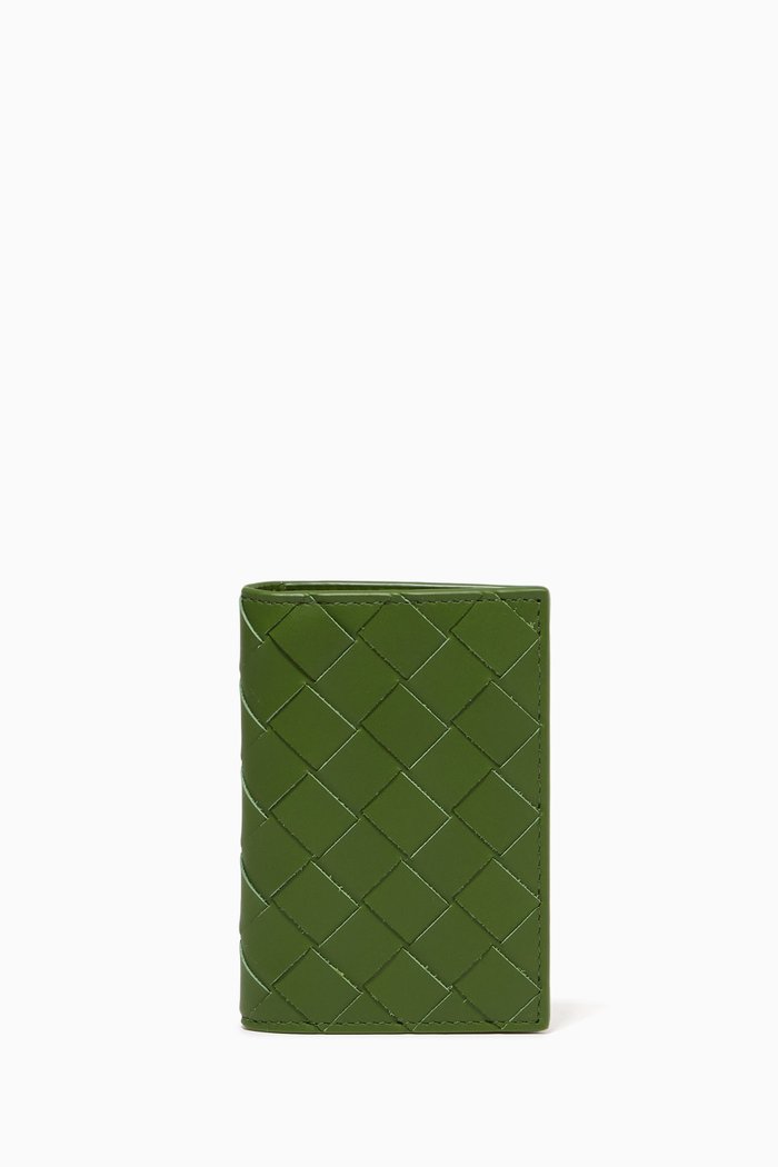 

Bi-fold Card Case in Intrecciato Calfskin, Green