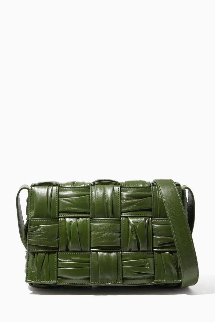 

Cassette Crossbody Bag in Plisse Intreccio Nappa, Green