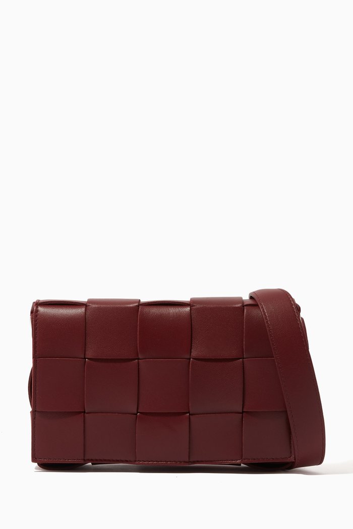 

Small Cassette Crossbody Bag in Intrecciato Leather, Burgundy