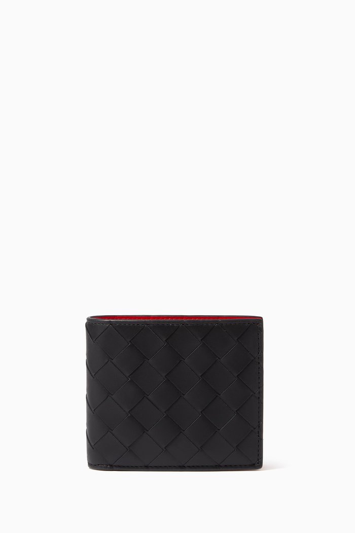 

Bi-fold Wallet in Intrecciato Leather, Black