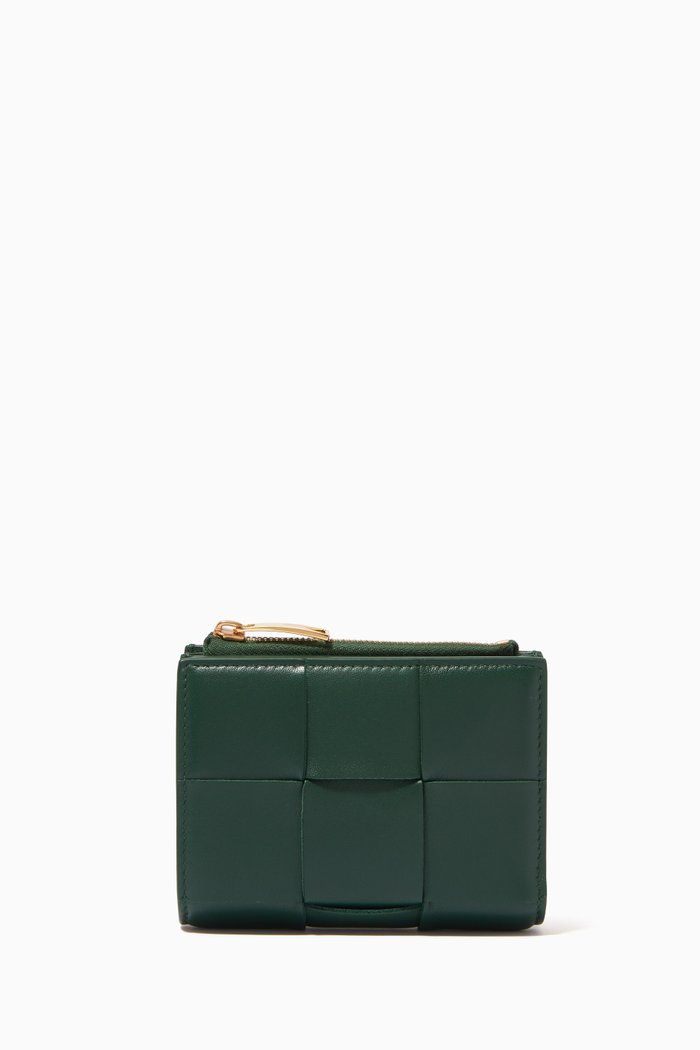 Medium Bi-fold Wallet in Intrecciato Nappa, Green