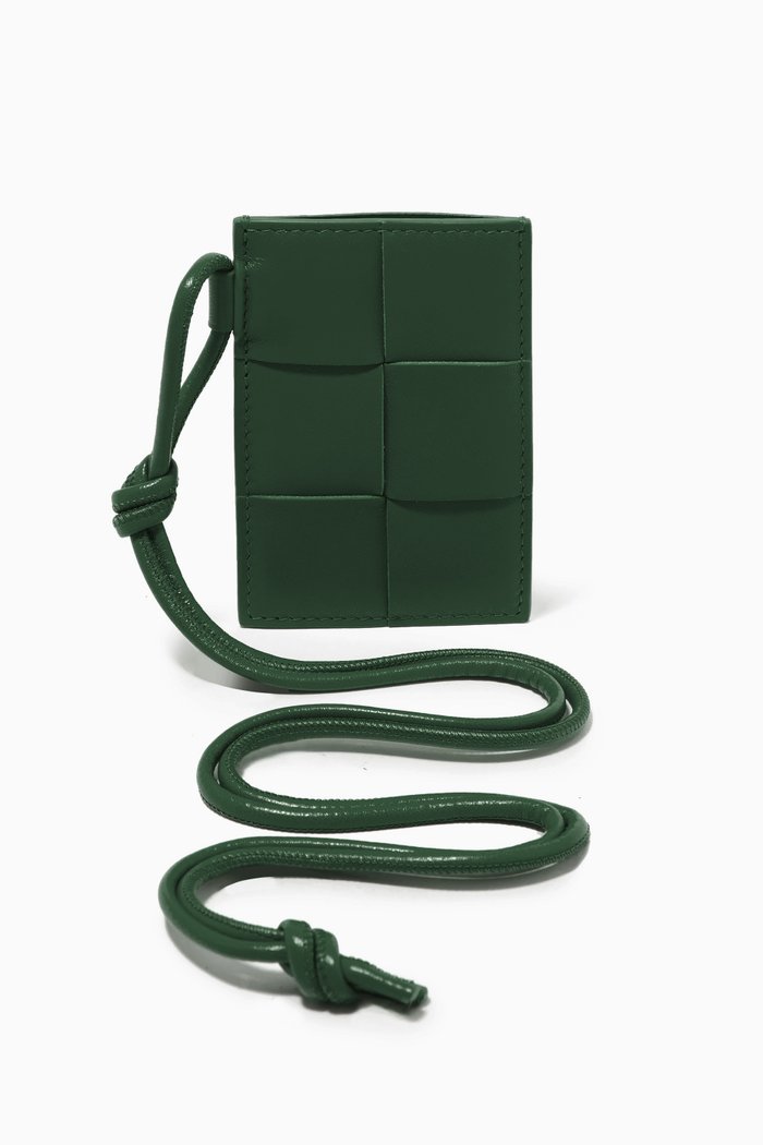 

Badge Holder on Strap in Intreccio Leather, Green