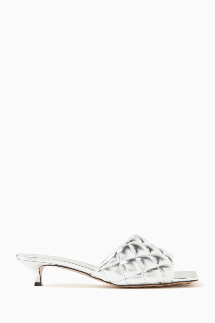 

Padded Mule Sandals in Metallic Leather, Grey
