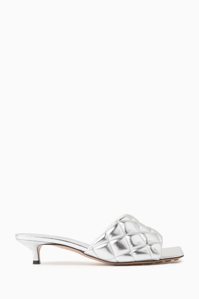

Padded Mule Sandals in Metallic Leather, Silver