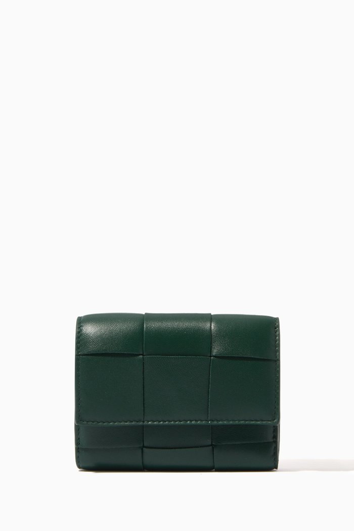 

Tri-fold Zip Wallet in Intrecciato Nappa, Green