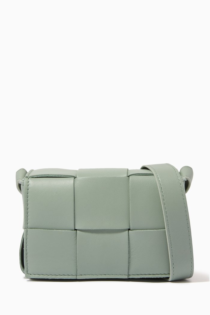

Candy Cassette Mini Cross-body Bag in Intreccio Leather, Green