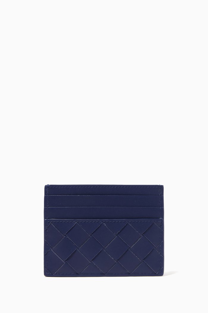 

Card Holder in Intrecciato Leather, Blue
