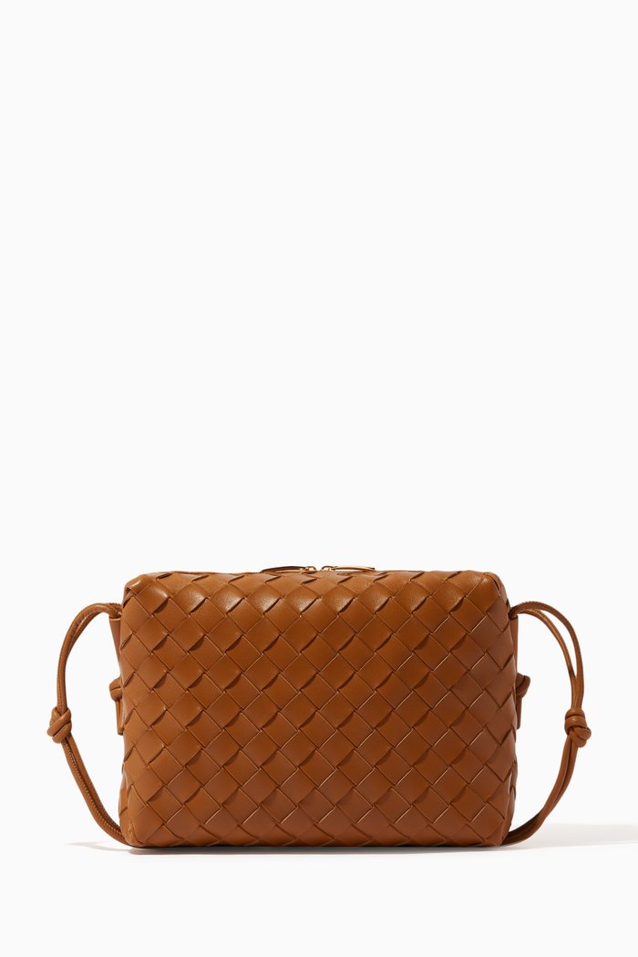 

Small Loop Camera Crossbody Bag in Intrecciato Leather, Brown