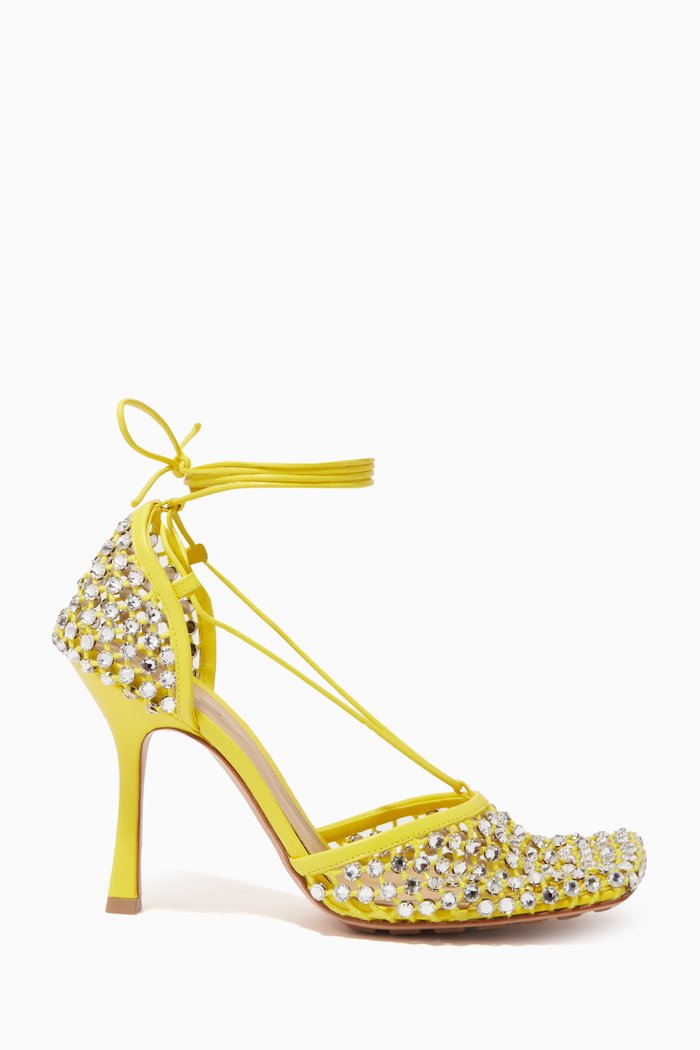 

Sparkle Stretch Sandals in Leather & Mesh, Yellow