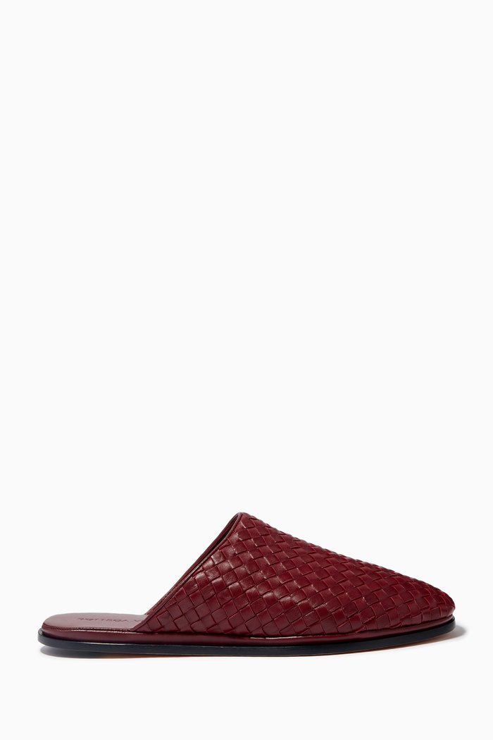

Slippers in Intrecciato Leather, Burgundy