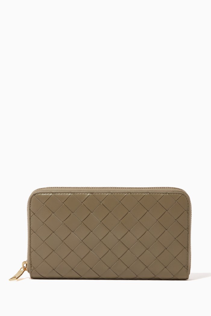 

Zip Around Wallet in Intrecciato Nappa, Grey